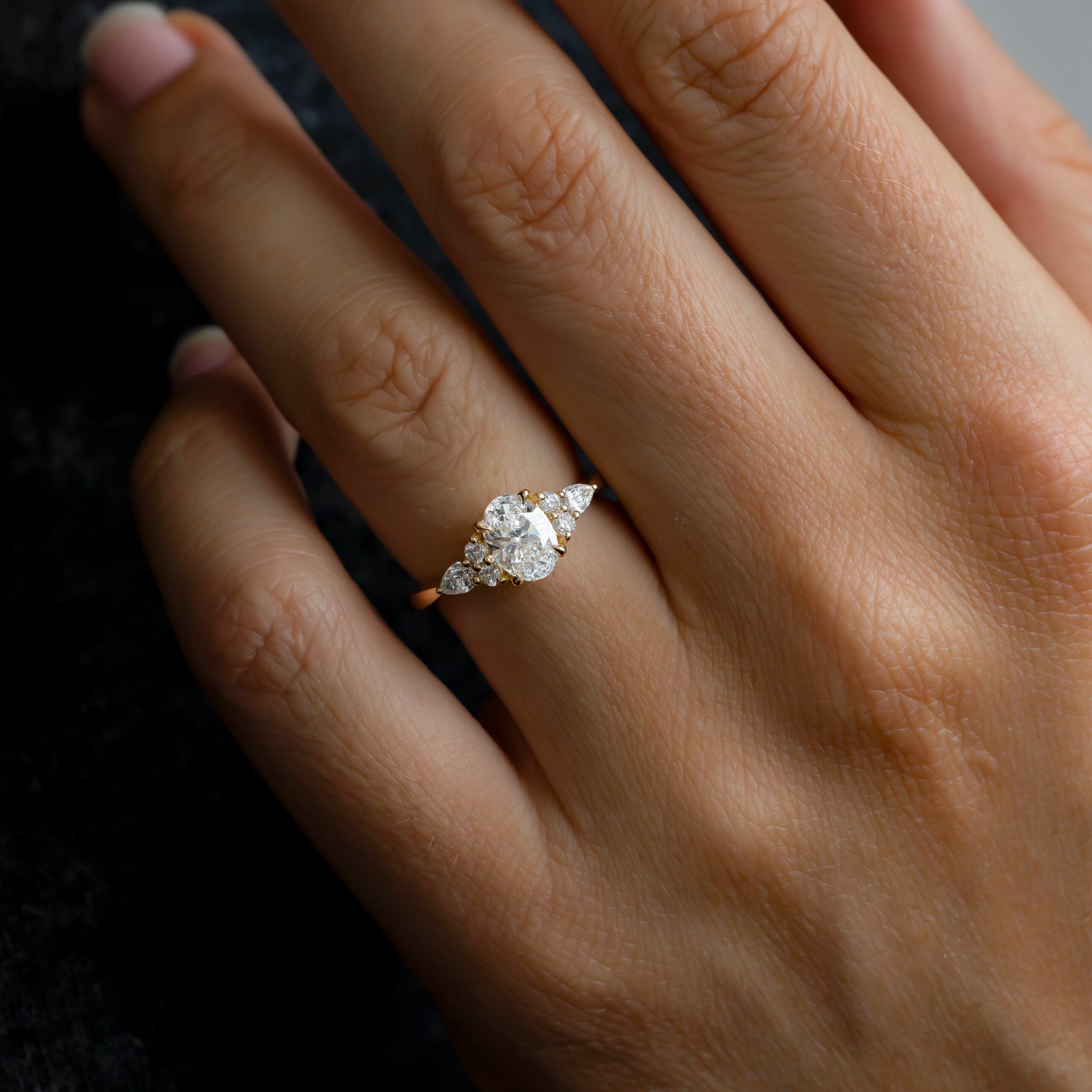 Marquise Shaped Three Stone Lab Grown Diamond Engagement Ring